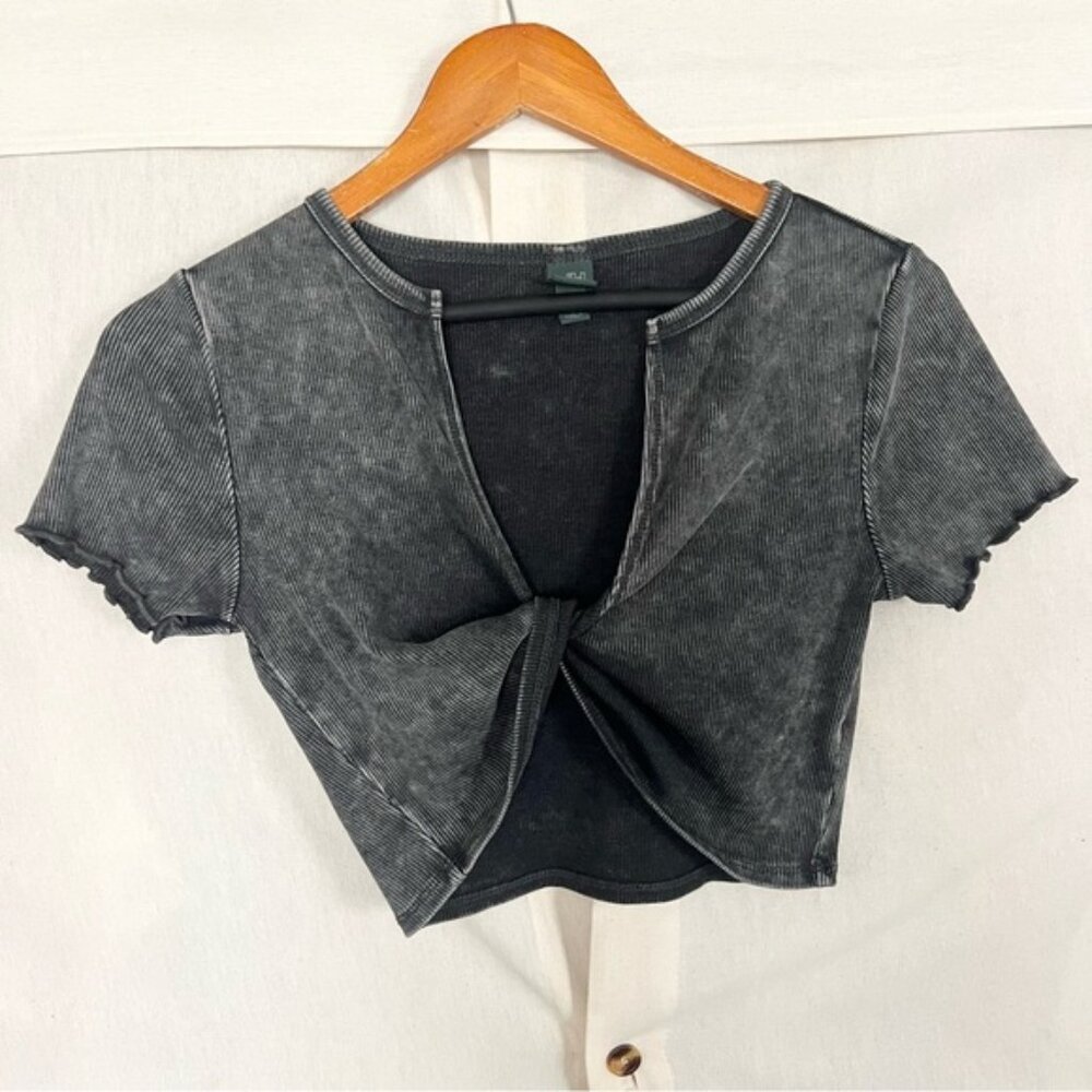 Wild Fable Washed Black Twist Front Crop Tee